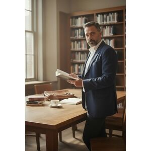 Hunt Rowe Sport Coat Blazer Men's 42L Blue Corduroy 2-Button Notch dark academia